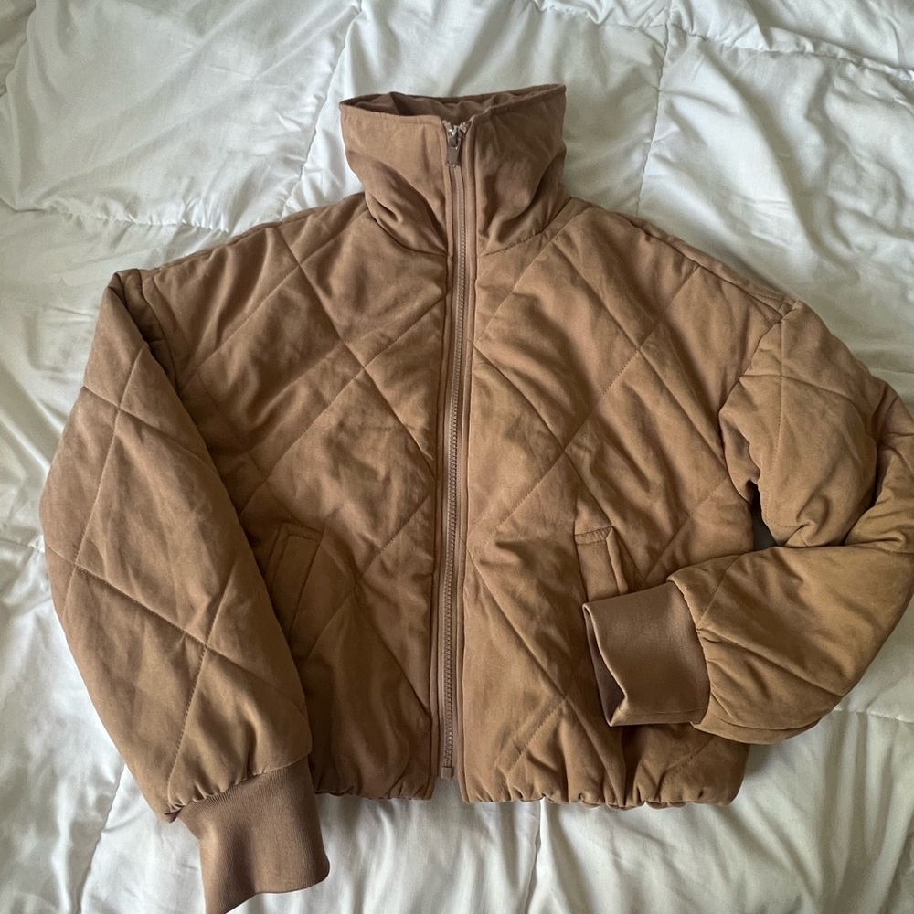 Tan & teddy bear bomber coat